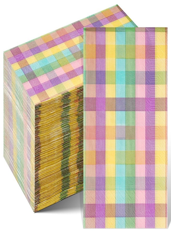 Jectivs 100Pcs Easter Pastel Buffalo Plaid Napkins Decorations,Disposable Spring Dark Purple Pink Yellow Guest Hand Paper Napkins for Home Bathroom Baby Shower Picnic Wedding Easter Birthday Party Supplies - Image 1